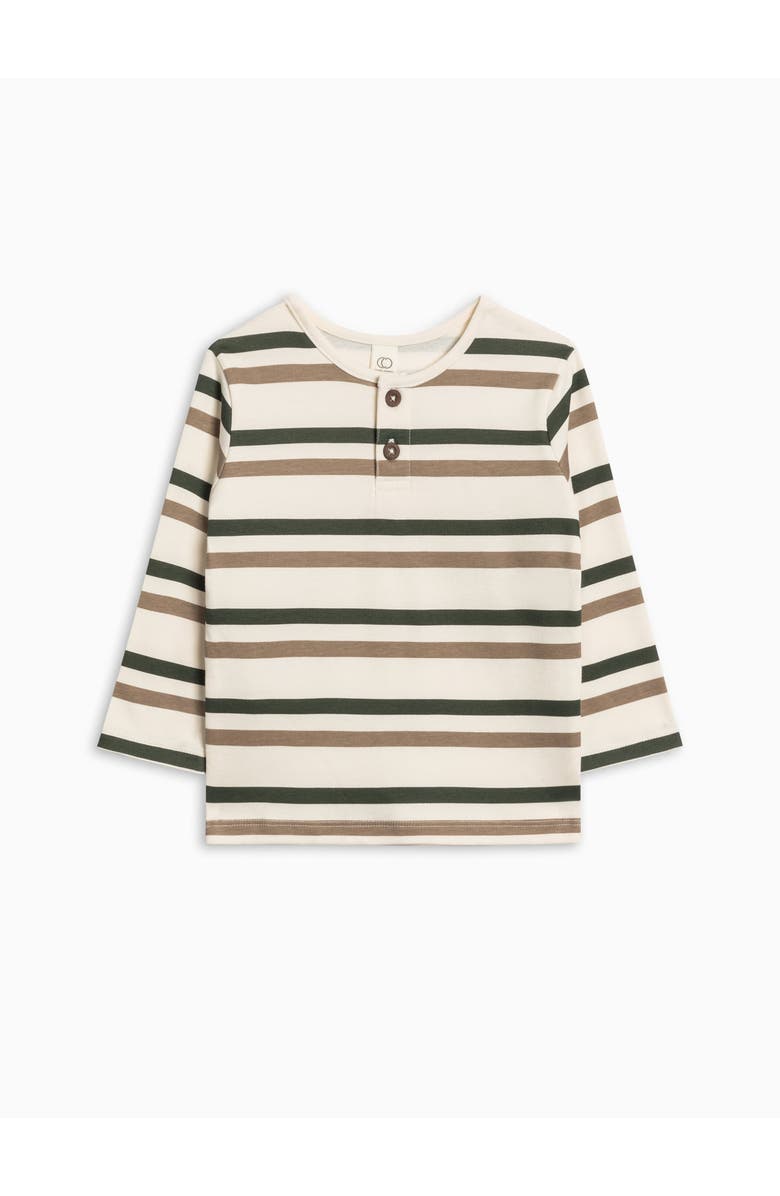 Colored Organics Organic Reef Long Sleeve Henley, Main, color, Trevor Stripe / Pine + Taupe