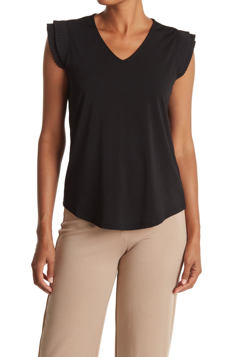 Adrianna Papell V-Neck Double Pleated Sleeve Moss Crepe Top, Main, color, 