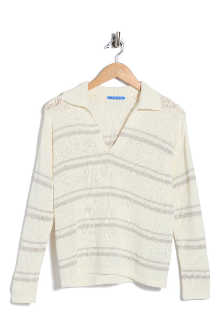 Valerie Johnny Collar Sweater, Alternate, color, WHITE/ LIGHT GRAY