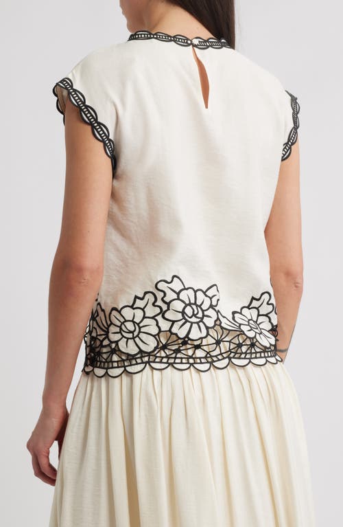 Elie Tahari The Poppy Embroidered Open Work Top In Sand