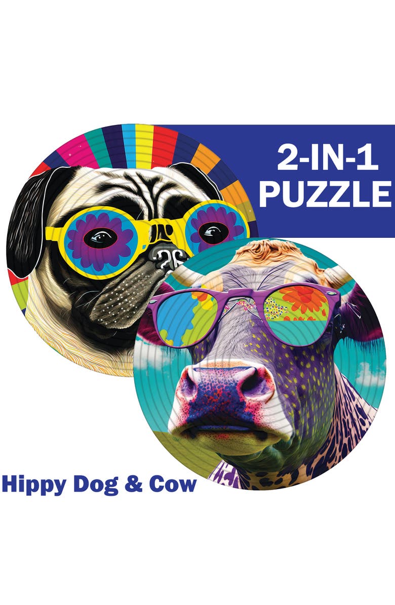 Spin Flip Puzzle Hippy Dog 
Cow 2In1 Doublesided Puzzle, Alternate, color, Multicolored