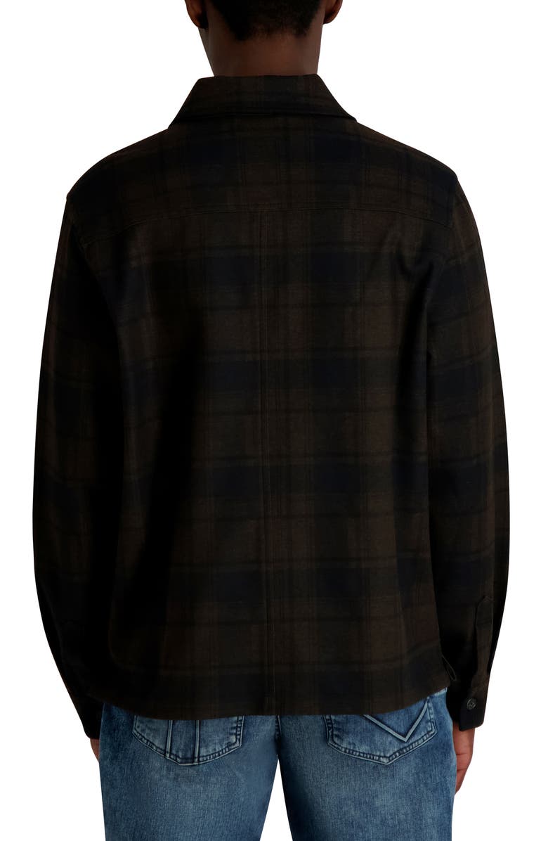 KARL LAGERFELD PARIS Plaid Zip Front Shirt Jacket, Alternate, color, Brown