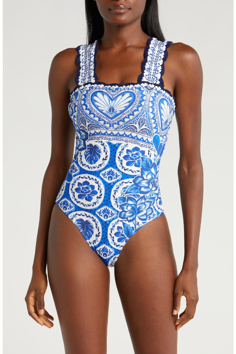 Tile Dream One-Piece Swimsuit, Main, color, TILE DREAM MULTICOLOR