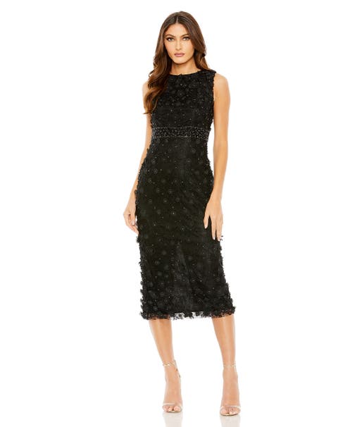 Floral Applique High Neck Sleeveless Midi Dress