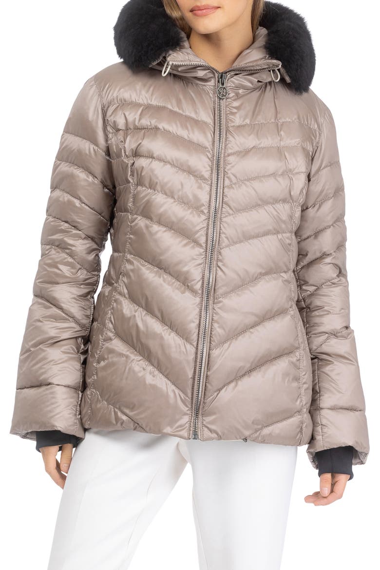 Apres-Ski Chevron Parka with Detachable Toscana Lamb Hood Trim, Alternate, color, Stone/Black