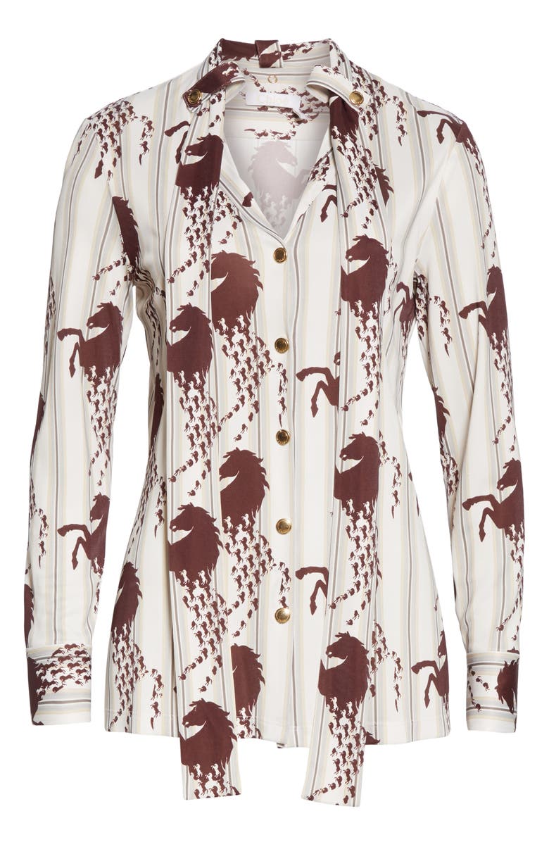 Chloé Horse Print Tie Neck Blouse, Alternate, color,