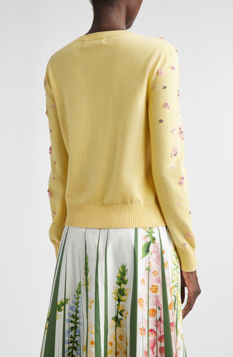 Oscar de la Renta Sequin & Crystal Embroidered Wool Cardigan, Alternate, color, Yellow/ Pink