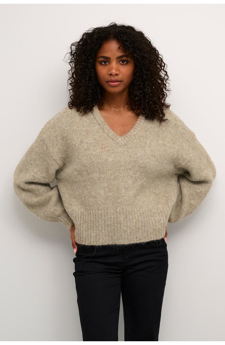 Kaffe KAtrina V-neck Casual Fit Pullover, Main, color, Feather Gray Melange