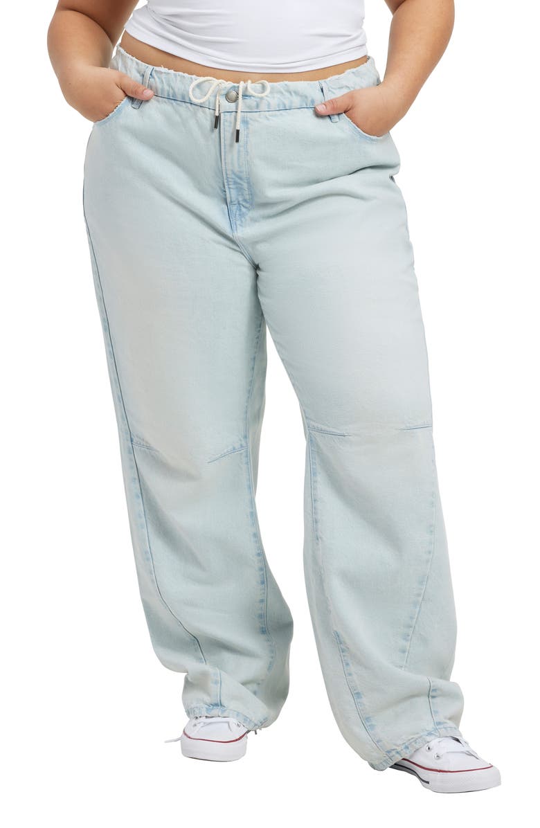 Good American Good '90s Straight Leg Drawstring Jeans, Alternate, color, 