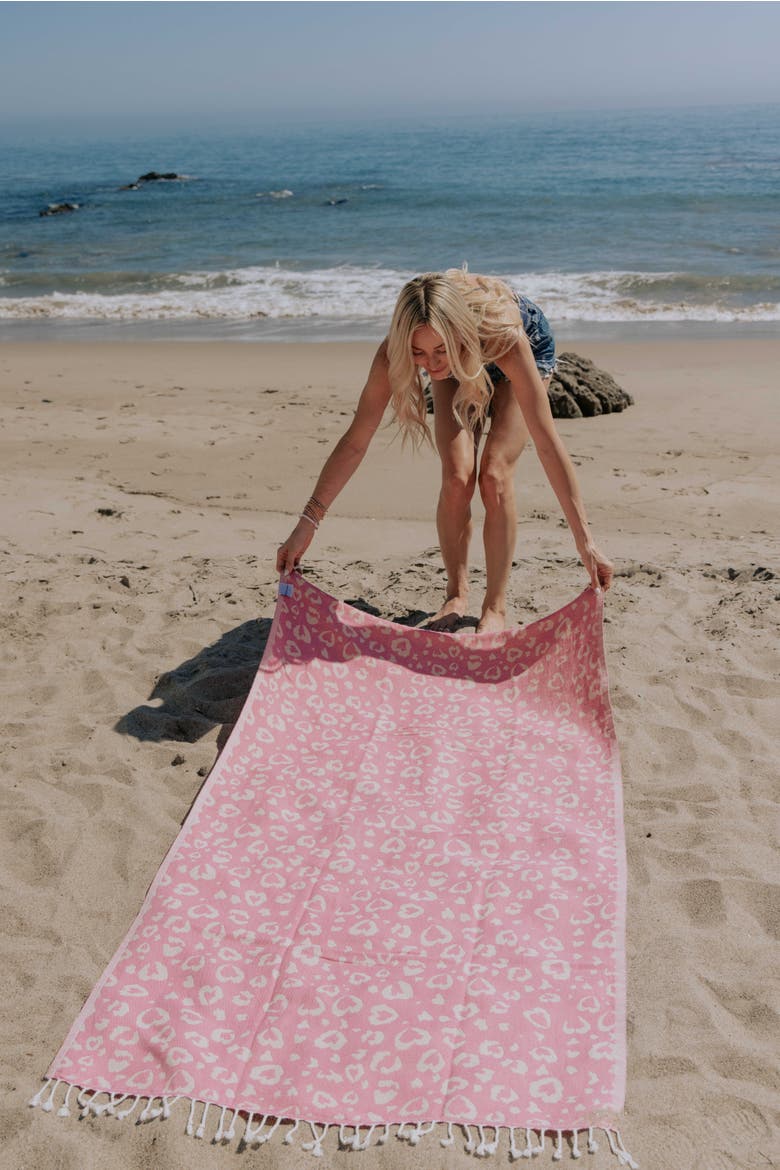 Leopard Heart Organic Turkish Towel, Alternate, color, Pink