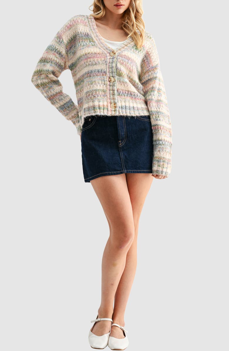 Lush Stripe Button Front Crop Cardigan, Alternate, color, Neu Multi