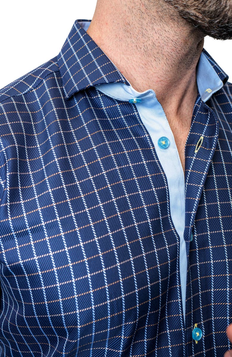 Maceoo Einstein Royal Check Blue Contemporary Fit Button-Up Shirt, Alternate, color, Blue