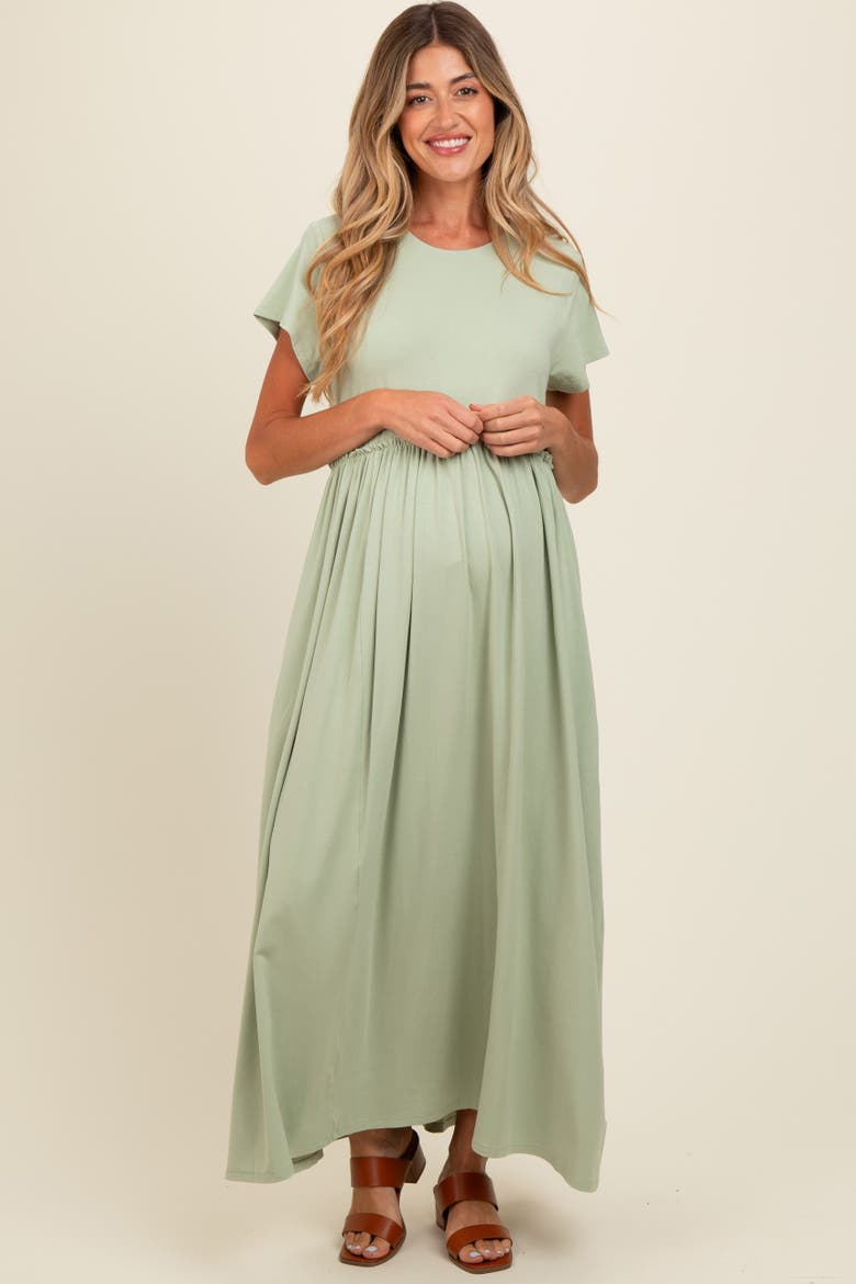 Ruffle Trim Maxi Dress, Alternate, color, Light Olive