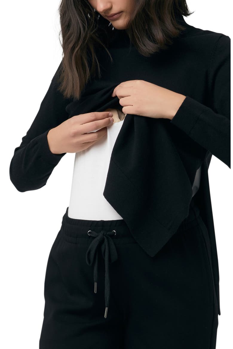 Morgan Side Split Mock Neck Maternity Sweater, Alternate, color, BLACK