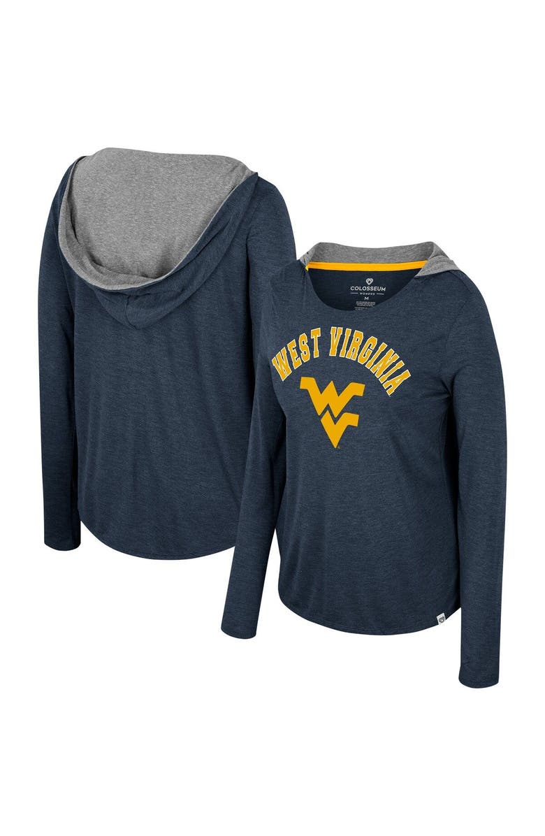 COLOSSEUM Women's Colosseum Navy West Virginia Mountaineers Distressed Heather Long Sleeve Hoodie T-Shirt, Main, color,