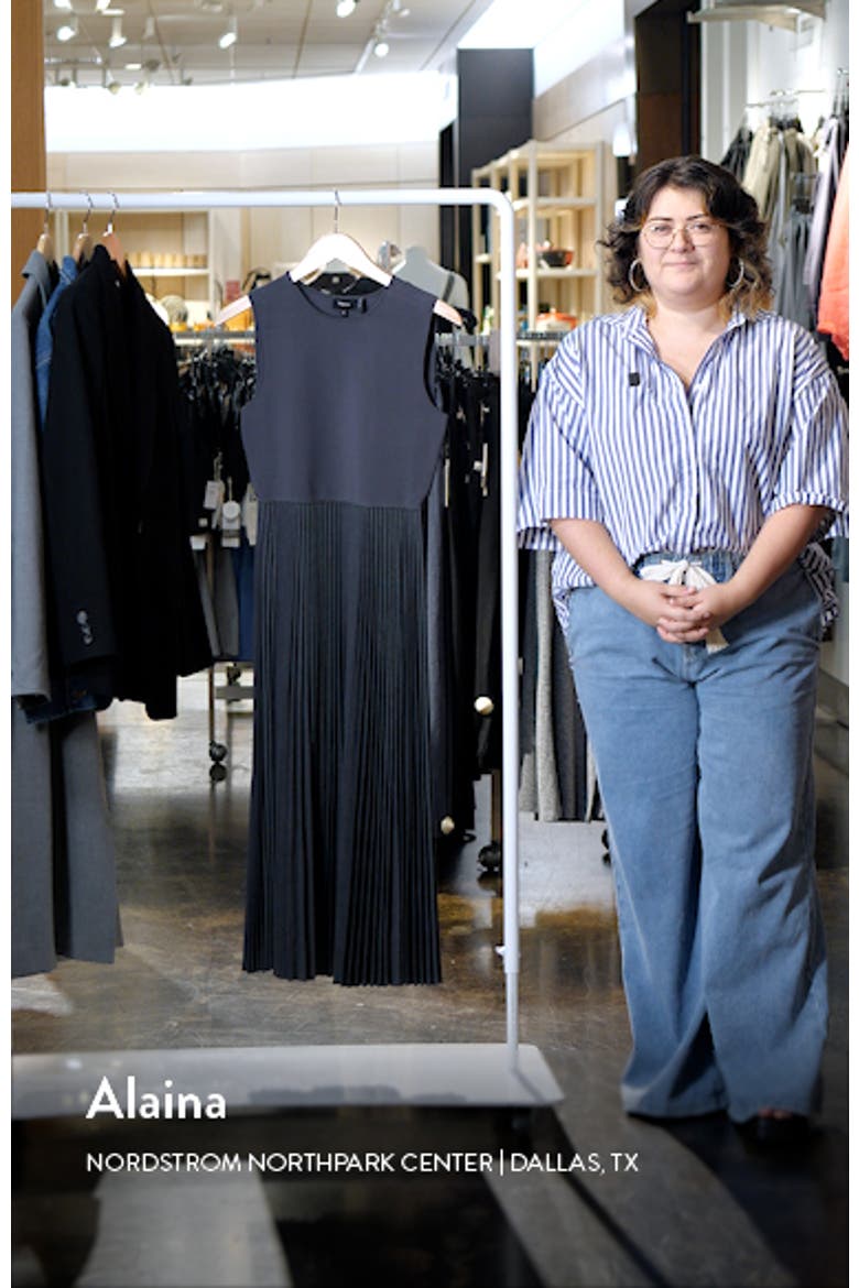 Pleated Mixed Media Midi Dress video