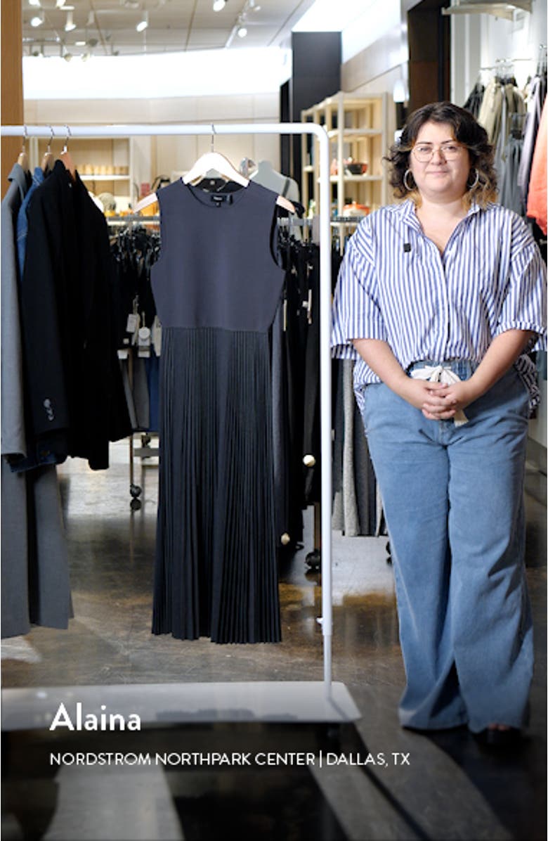 Pleated Mixed Media Midi Dress, sales video thumbnail