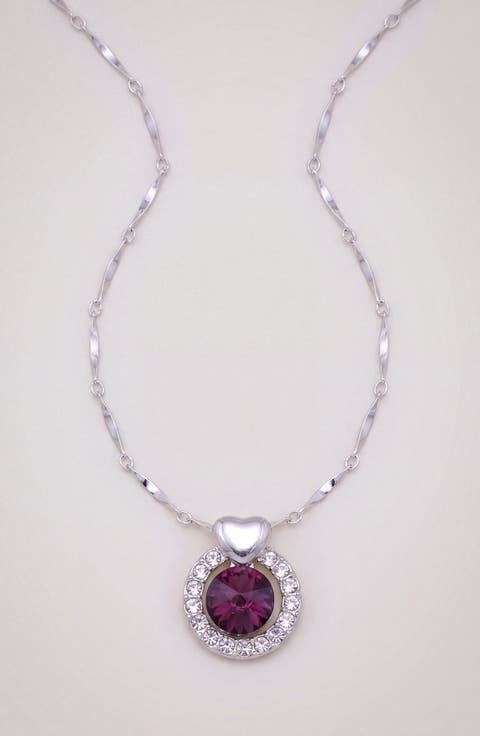 Amethyst Round Heart Accent Pendant Necklace