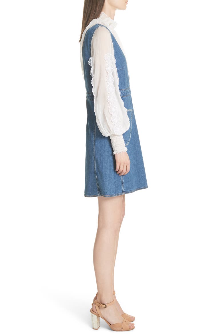 Denim Overall Dress, Alternate, color, SHADY COBALT