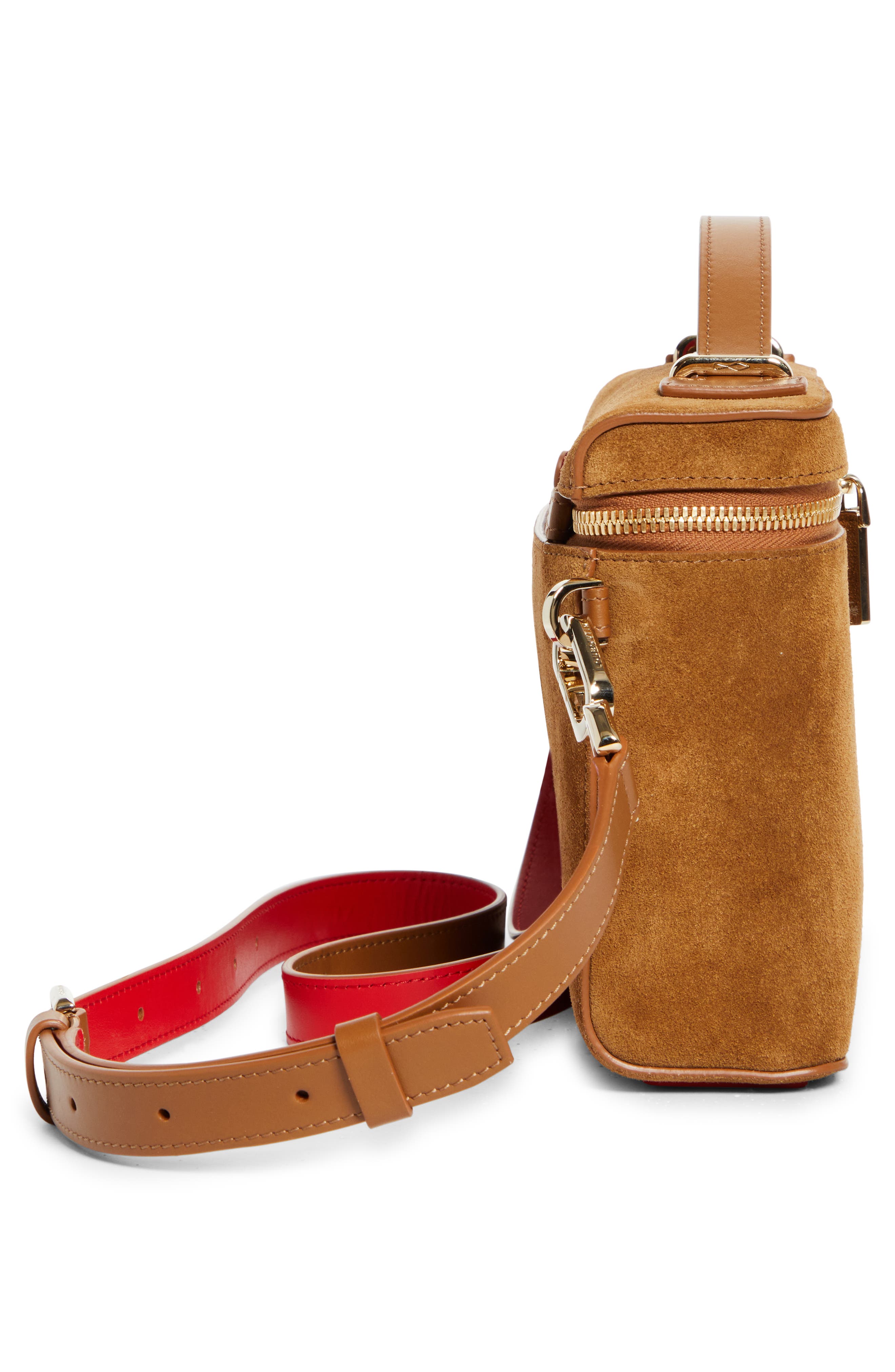 Christian Louboutin Djanis Suede Crossbody Vanity Case, Alternate, color, Rhea