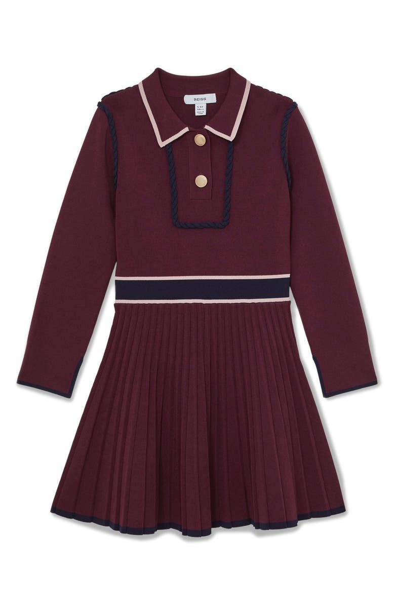 Reiss Kids' Freya Piped Sweater Dress, Main, color, Berry