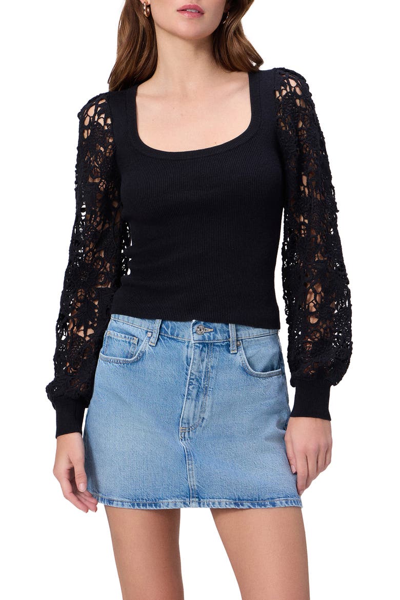 Maya Lace Sleeve Sweater, Main, color, BLACK