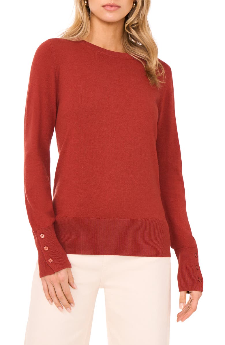Halogen<sup>®</sup> Button Cuff Crewneck Sweater, Main, color, Burnt Henna
