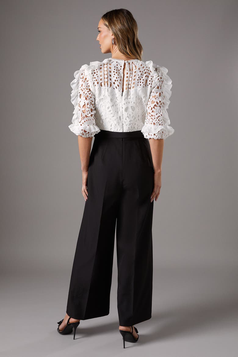 Lace Cut Out Belted Jumpsuit, Alternate, color, Mono