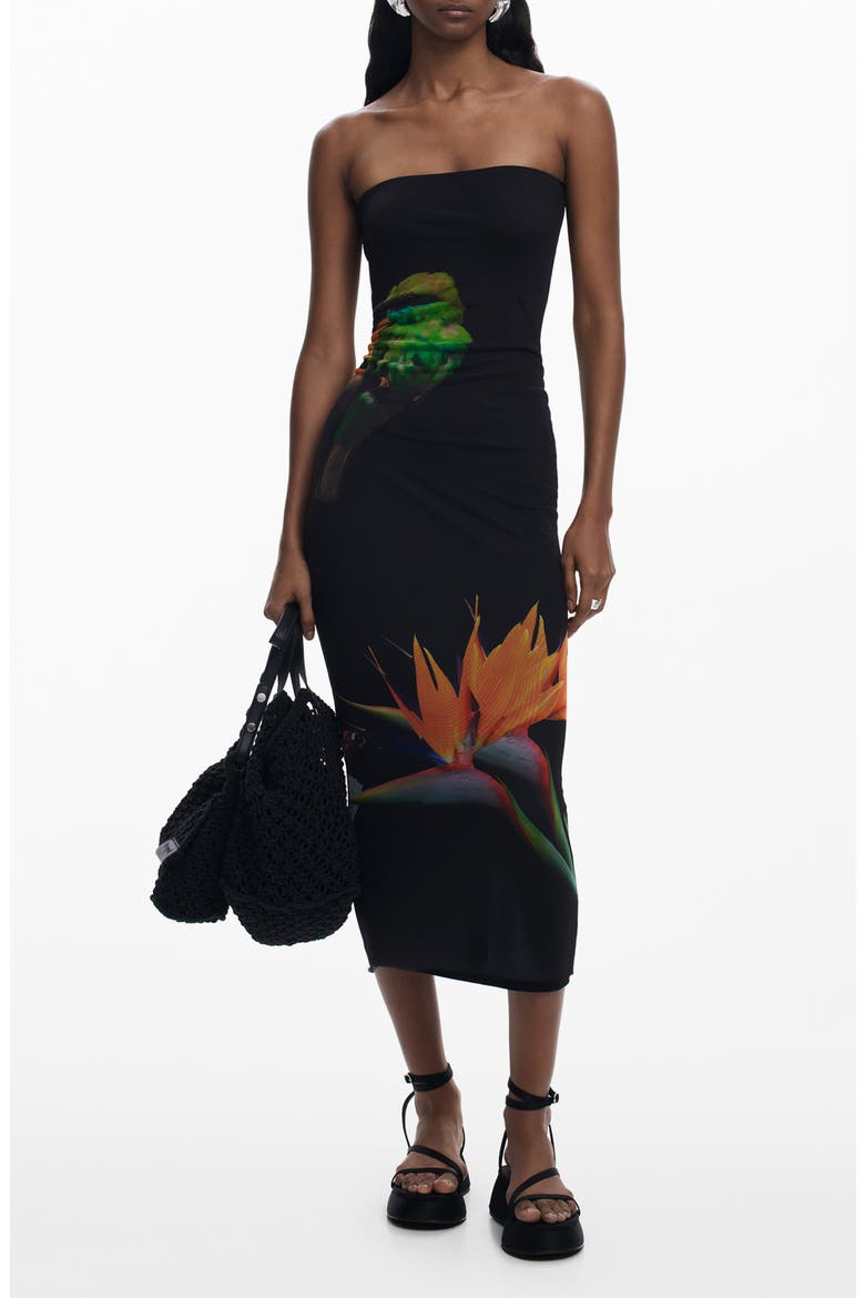 Strapless Midi Cover-Up Dress, Main, color, BLACK