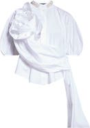 Simone Rocha Beaded Ruffle Puff Sleeve Cotton Button-Up Shirt