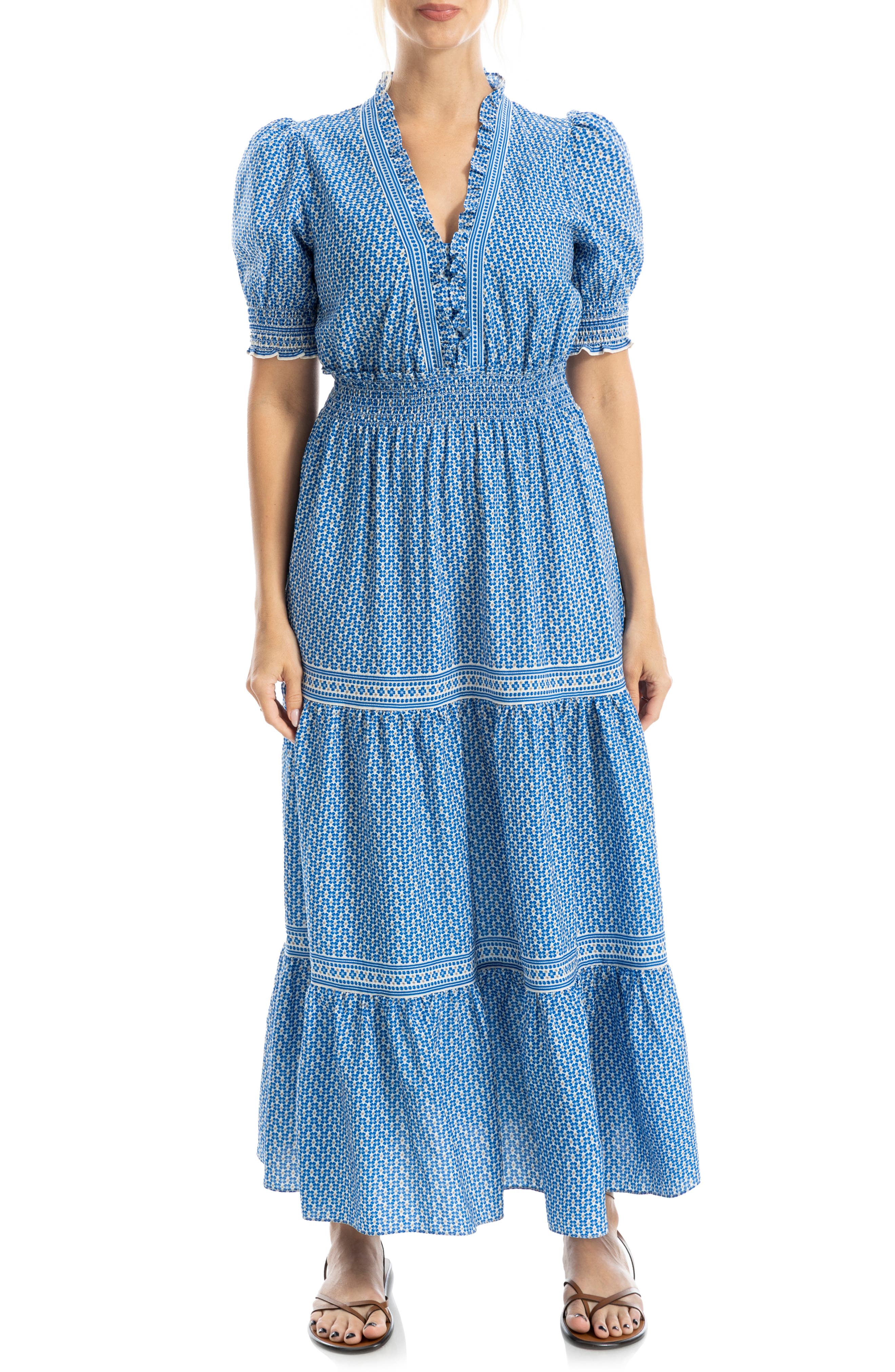 MAX STUDIO Floral Short Sleeve Tiered Maxi Dress