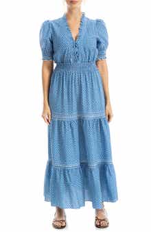 MAX STUDIO Floral Short Sleeve Tiered Maxi Dress