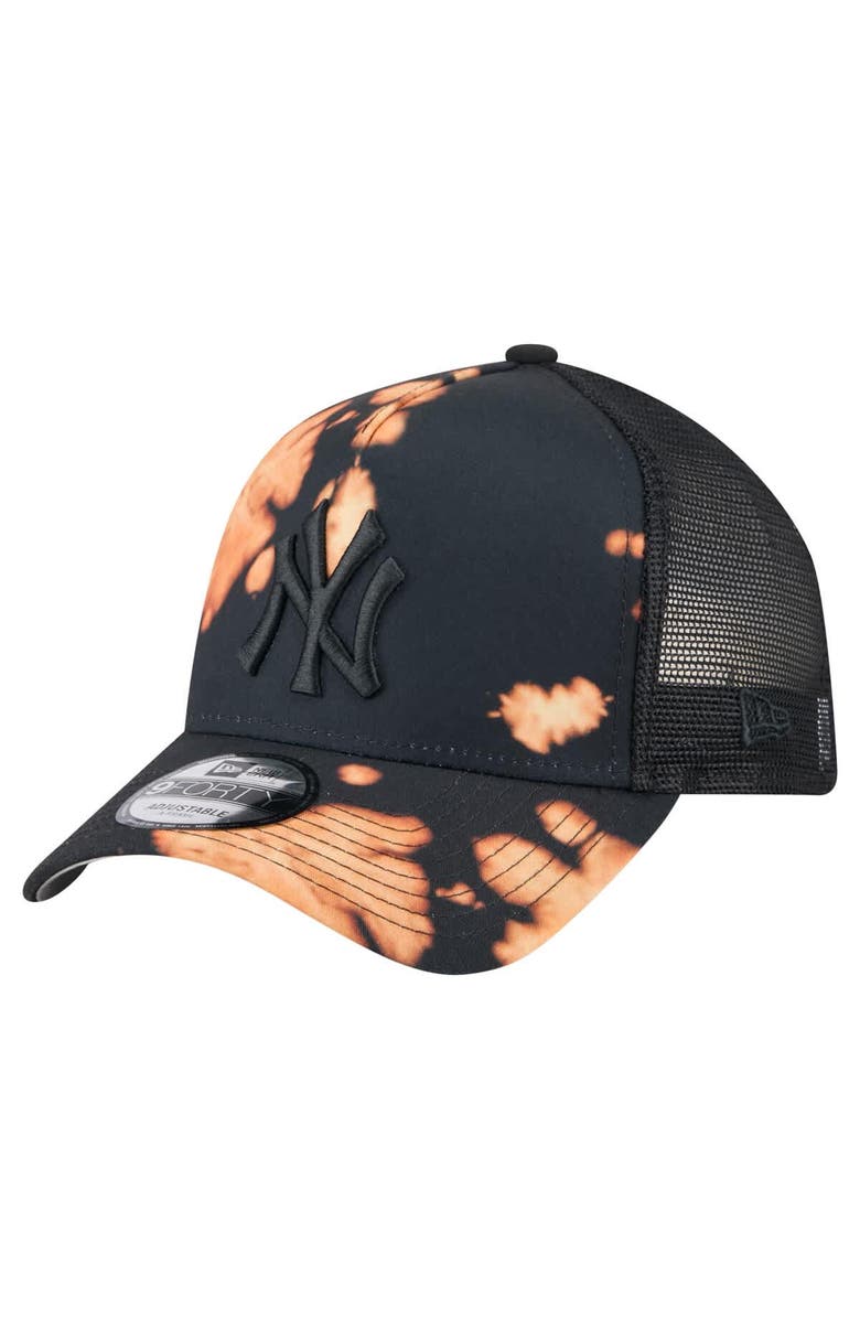 New Era Men's New Era Black New York Yankees Bleached A-Frame 9FORTY Adjustable Hat, Main, color,