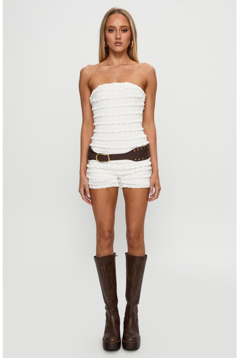 Ayver Ruffle Strapless Romper, Alternate, color, WHITE
