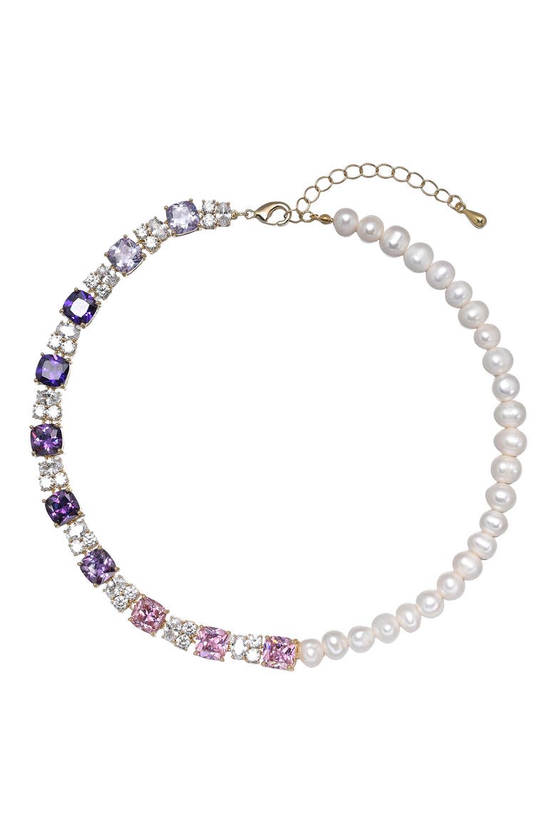 Sabrina Cubic Zirconia & Faux Pearl Necklace, Alternate, color, GOLD