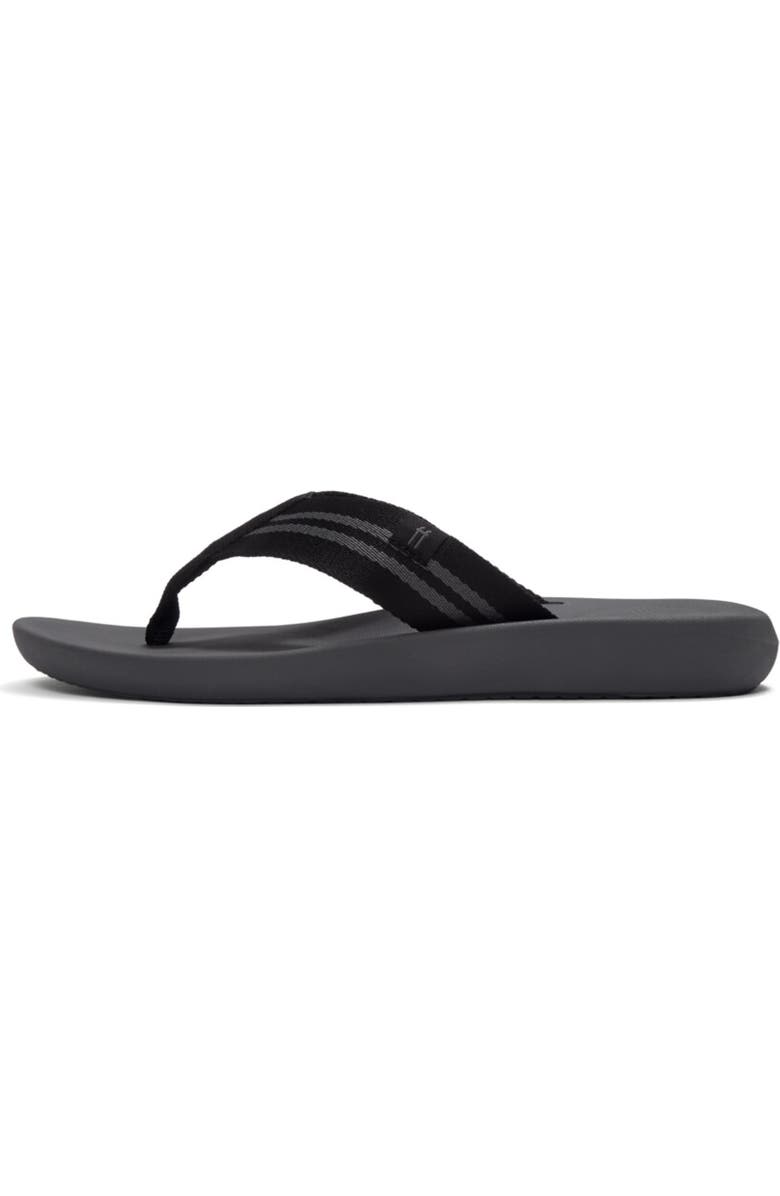 FitFlop Iqushion Mens Two-Stripe Webbing Flip-Flops, Alternate, color, Black/Charcoal