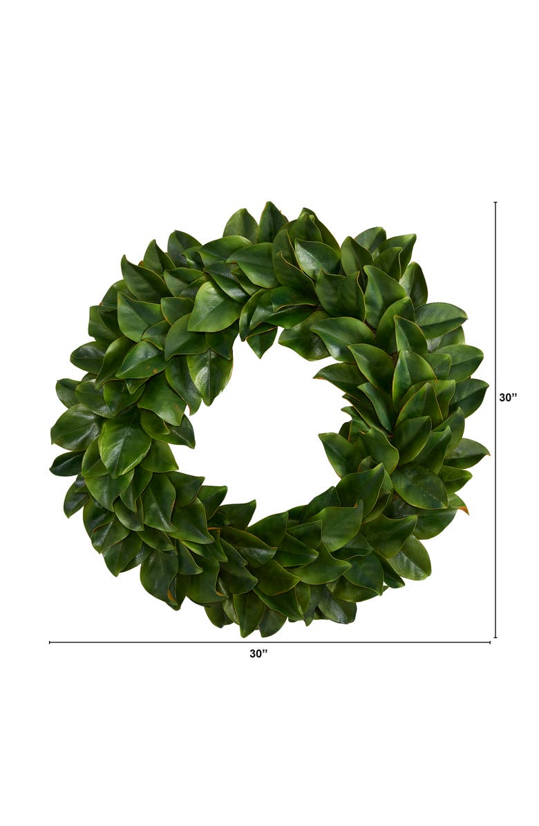 NEARLY NATURAL 30-in Magnolia Artificial Wreath, Alternate, color, Green