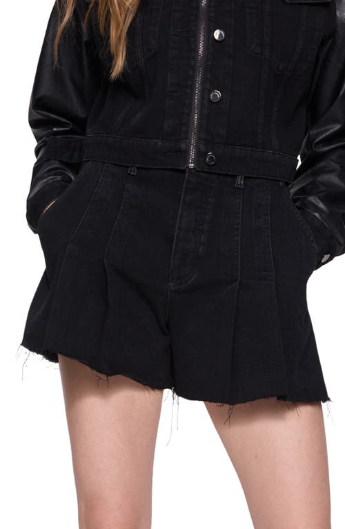 Rebecca Minkoff Brooke Pleated Cutoff Denim Shorts In Carbon Wash
