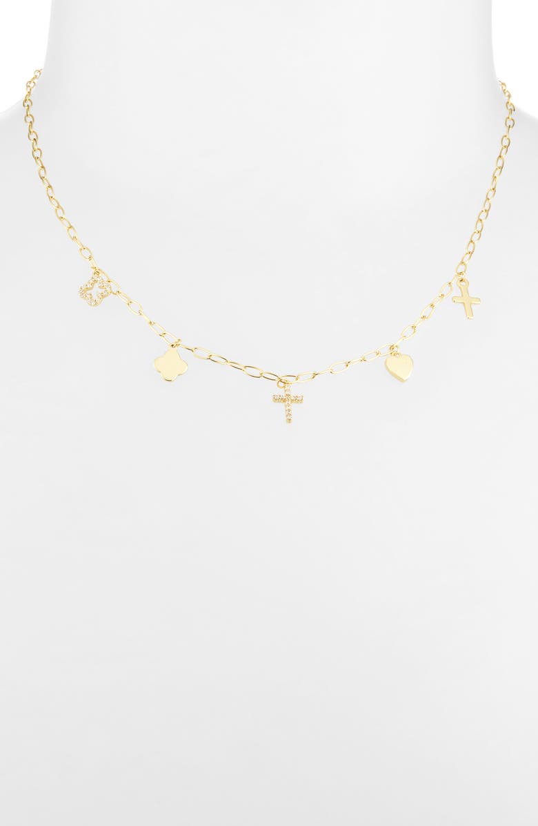 ARGENTO VIVO Mixed Charm Paper Clip Necklace, Alternate, color, Gold