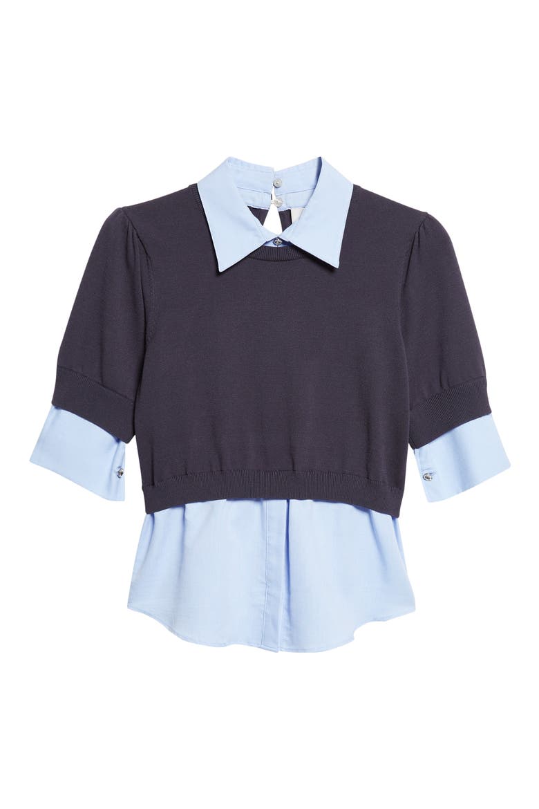 Capucine Mixed Media Top, Alternate, color, NAVY/ RAIN CLOUD