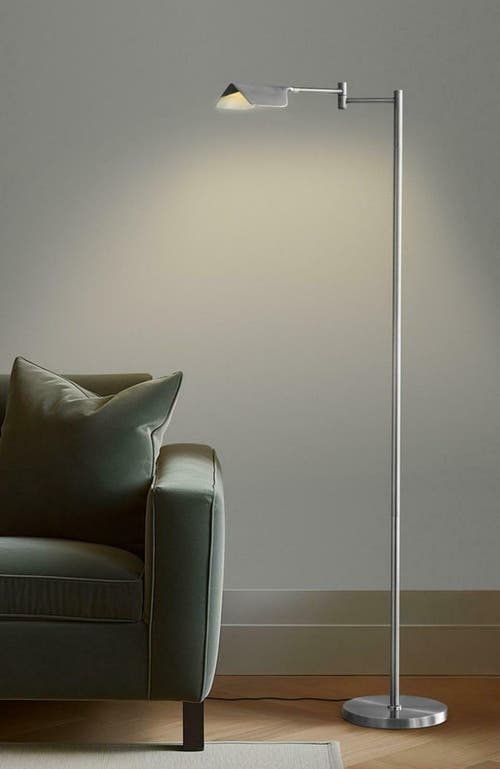 Brightech Leaf 53" Industrial Led Task Floor Lamp With Metal Empire Shade, 3-way Dimming In Silver