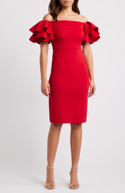 Eliza J Ruffled Off-the-Shoulder Cocktail Dress in Cherry 