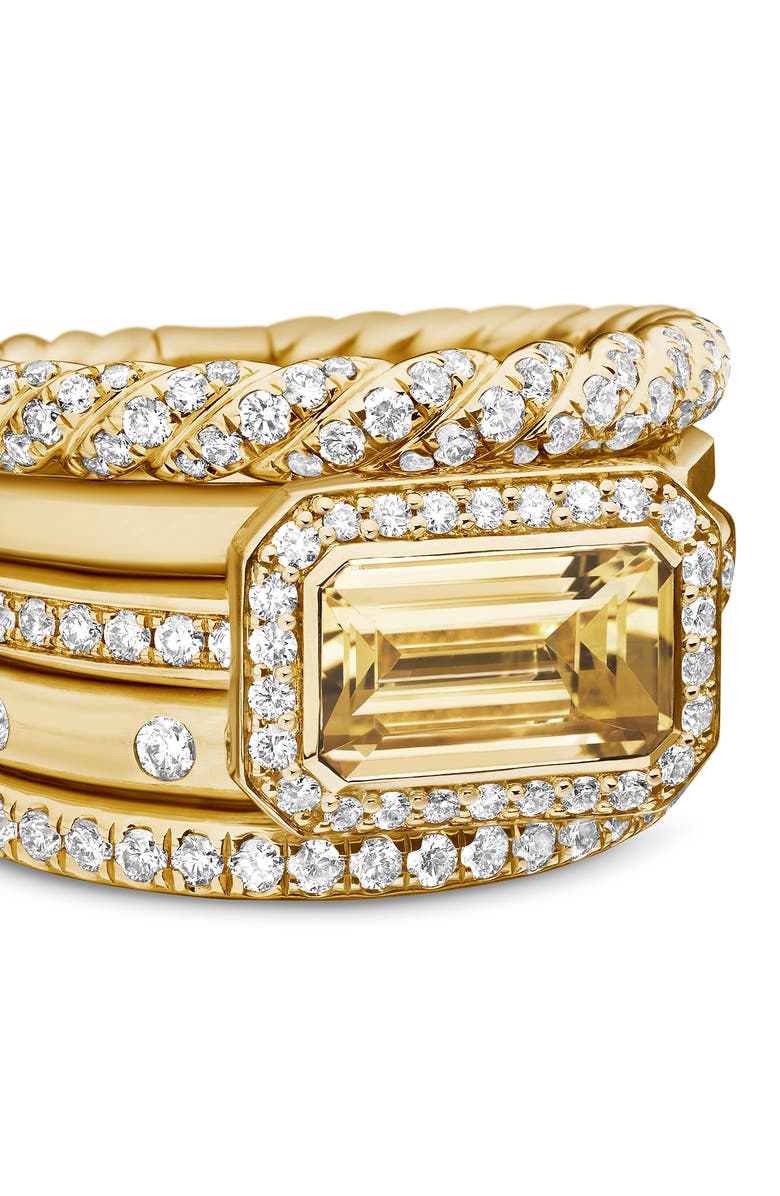 David Yurman Stax 18k Yellow Gold Statement Ring with Champagne Citrine & Diamonds, Alternate, color,