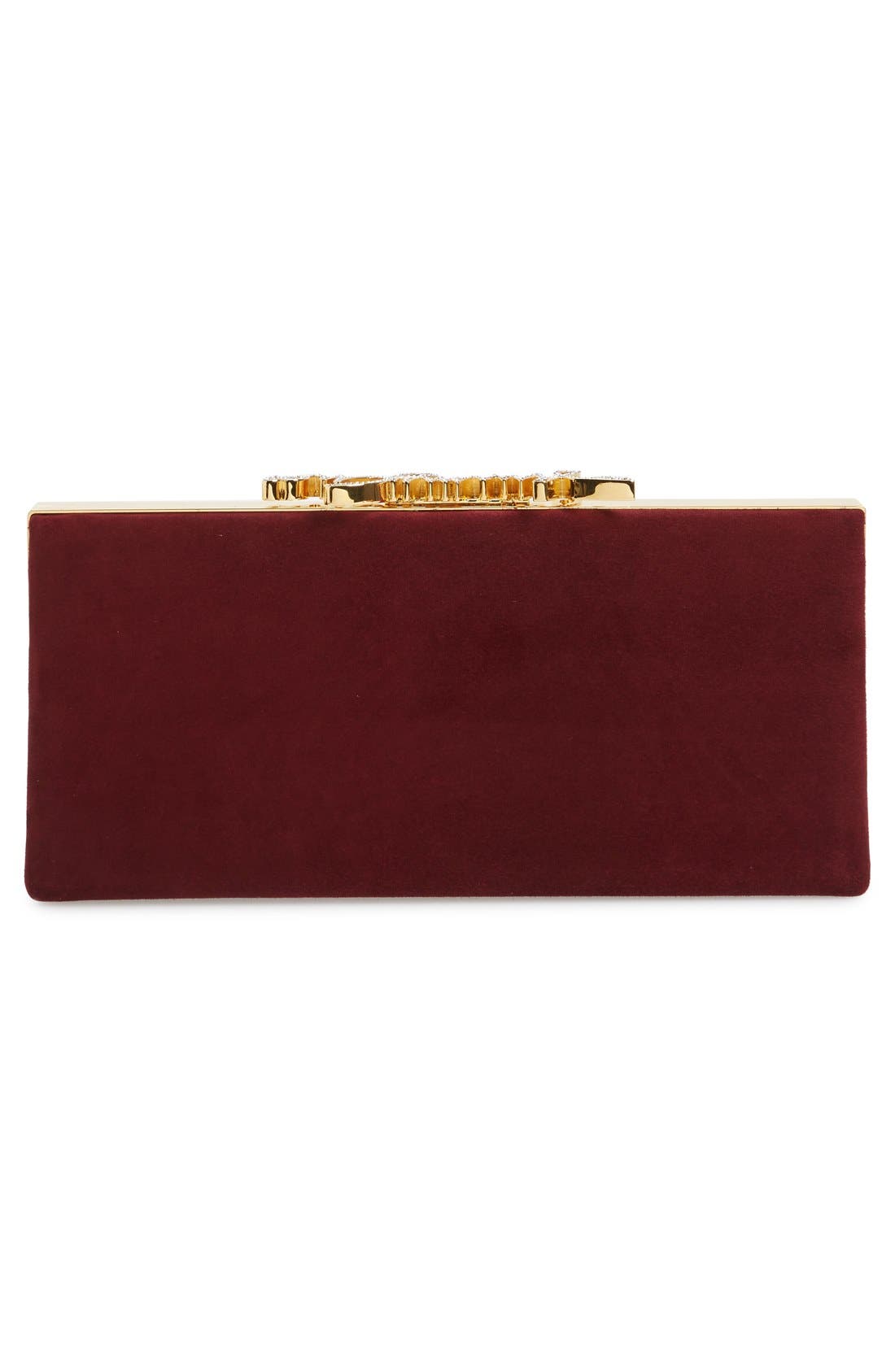 'Celeste' Logo Clasp Suede Clutch, Alternate, color, BORDEAUX