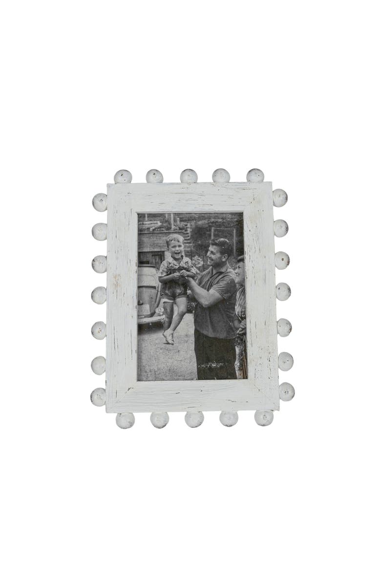 4x6 Belle Rustic White Wood Ball Accents Photo Picture Frame w/ Glass Pane, Main, color, White