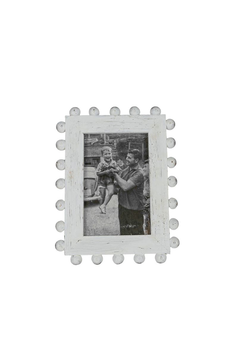 Foreside Home and Garden 4x6 Belle Rustic White Wood Ball Accents Photo Picture Frame w/ Glass Pane, Main, color, White