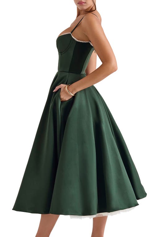 House Of Cb Mademoiselle Bustier Stretch Satin Midi Dress In Duffle Bag
