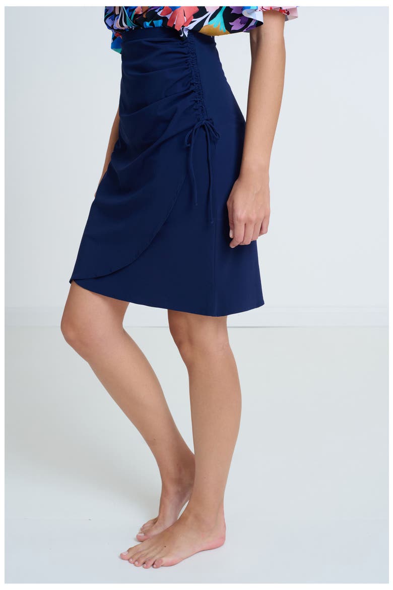 Modest Surplice Skirt with Side Shirring, Alternate, color, Navy