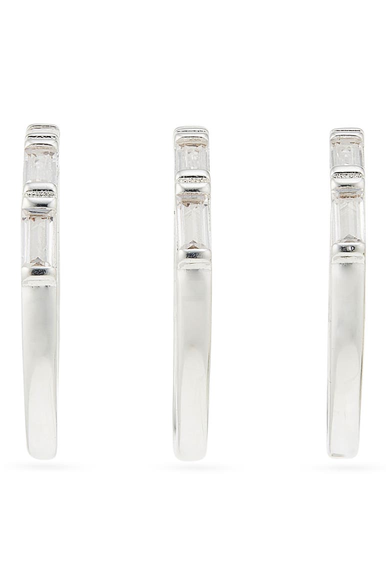 Set of 3 Baguette Cubic Zirconia Stackable Band Rings, Alternate, color, CLEAR- SILVER