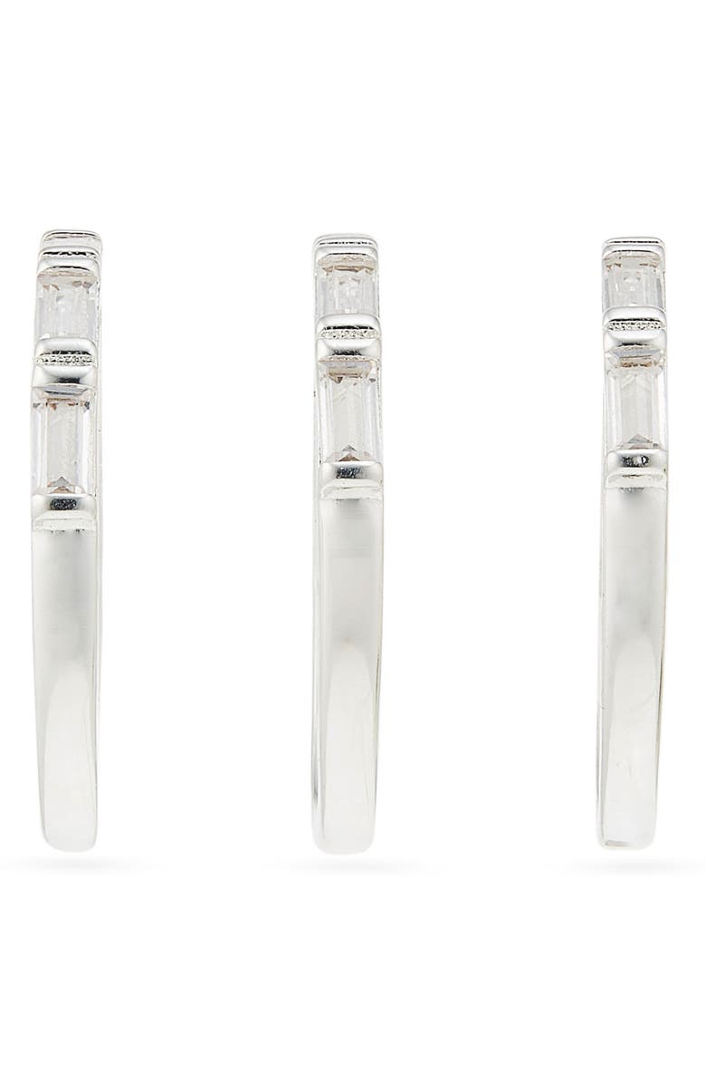 NORDSTROM RACK Set of 3 Baguette Cubic Zirconia Stackable Band Rings, Alternate, color, Clear- Silver